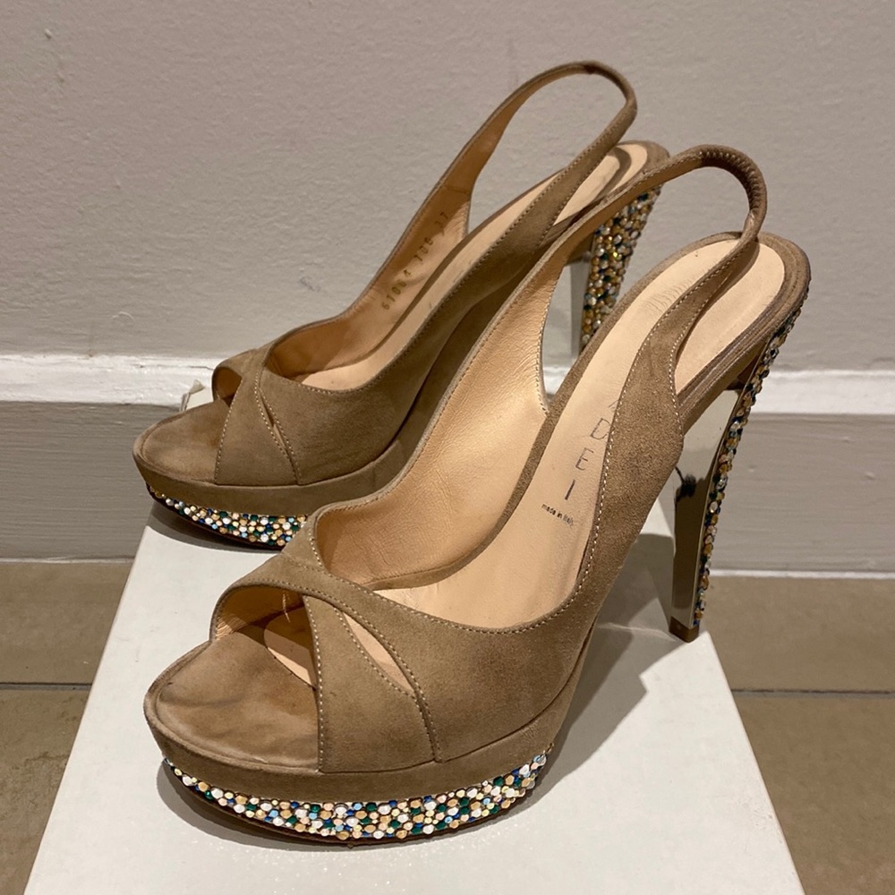 Casadei Sling Back Platforms - Multi Color Swarovski Crystal details Sz 37 (7)
